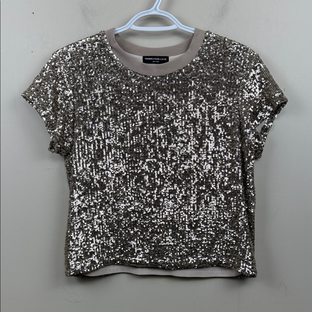 GENERATION LOVE sequin crew neck t shirt small